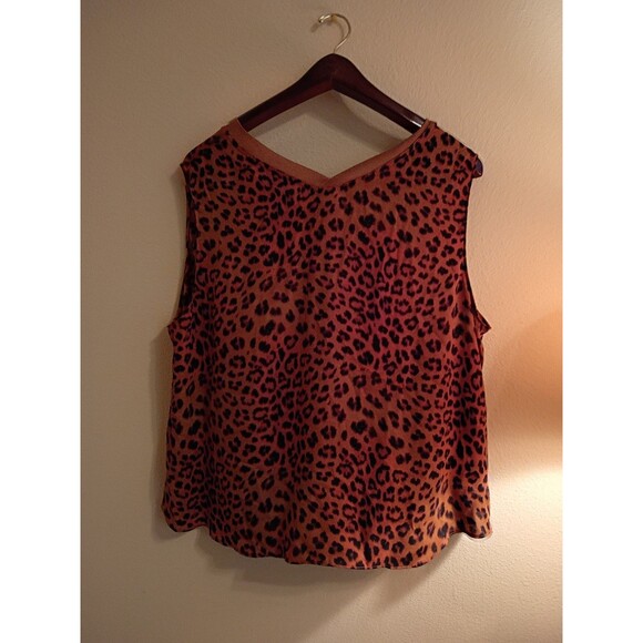leopard print sheer tank top v neck white straps black brown size 2xl - Picture 2 of 8